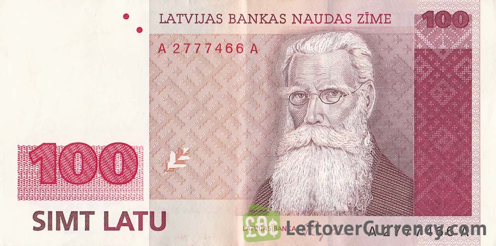 100 Latvian Latu banknote obverse accepted for exchange