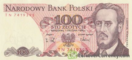 100 old Polish Zlotych banknote (Ludwik Waryński) obverse accepted for exchange