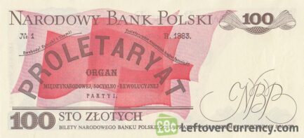 100 old Polish Zlotych banknote (Ludwik Waryński) reverse accepted for exchange