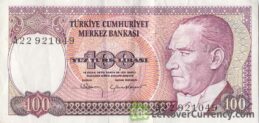 100 Turkish Lira banknote (7th emission group 1970)