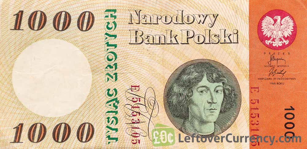 1000 old Polish Zlotych banknote (1965 issue) obverse
