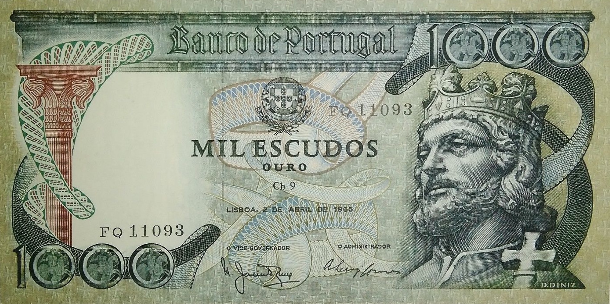 1000 Portuguese Escudos banknote (Dom Diniz)