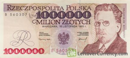 1000000 old Polish Zlotych banknote (Władysław Reymont) obverse
