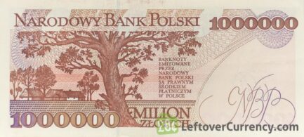 1000000 old Polish Zlotych banknote (Władysław Reymont) reverse