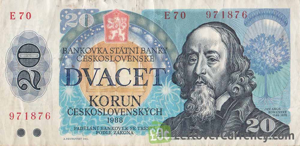 20 Czechoslovak Korun banknote 1988 (Jan Ámos Komensky)