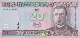 20 Litu banknote Lithuania (1993) obverse accepted for exchange