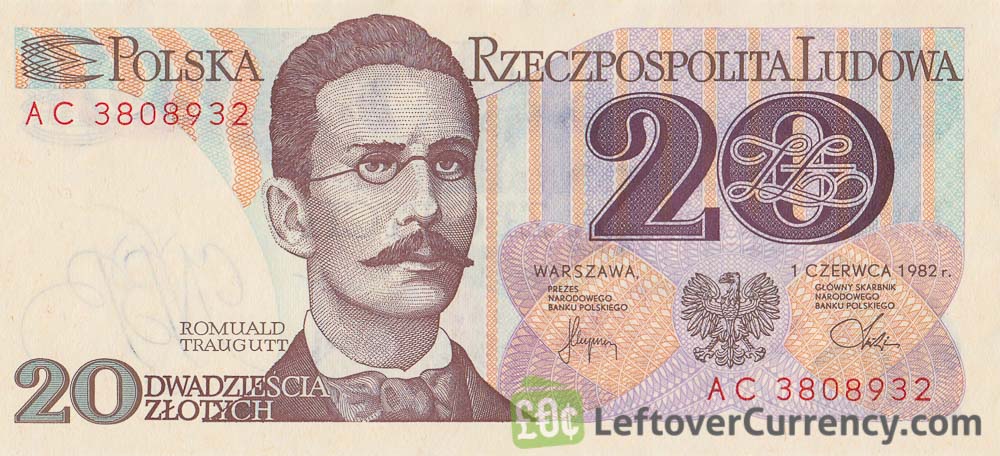 20 old Polish Zlotych banknote (Romuald Traugutt) obverse accepted for exchange