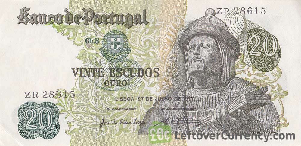 20 Portuguese Escudos banknote (Garcia de Orta) obverse