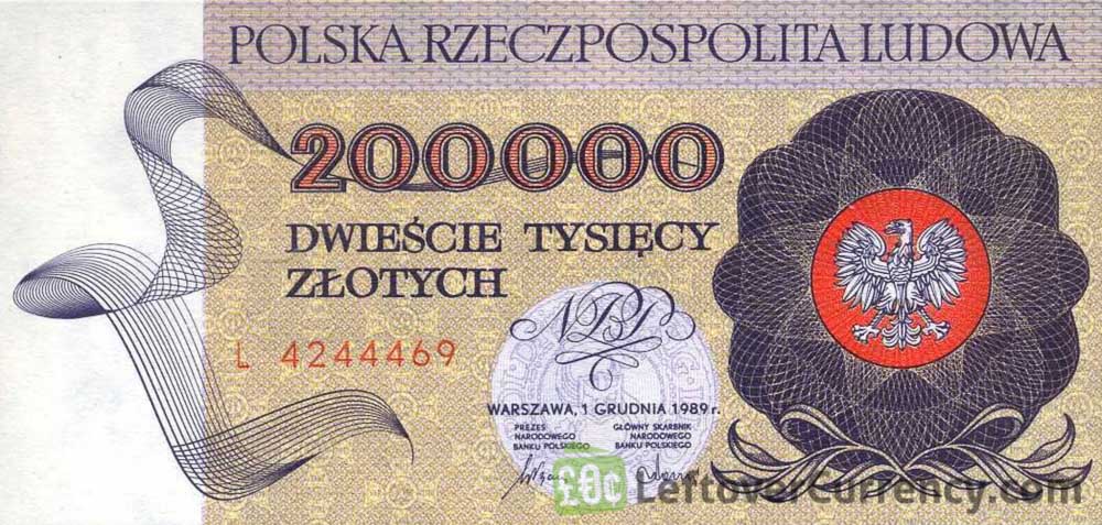 200000 old Polish Zlotych banknote (Warszawa) obverse