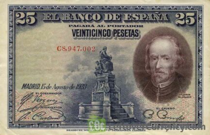 25 Spanish Pesetas banknote (Calderon de la Barca)