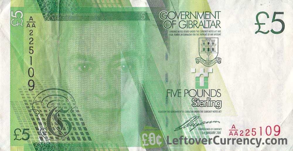 5 Gibraltar Pounds banknote (Moorish Castle) obverse accepted for exchange
