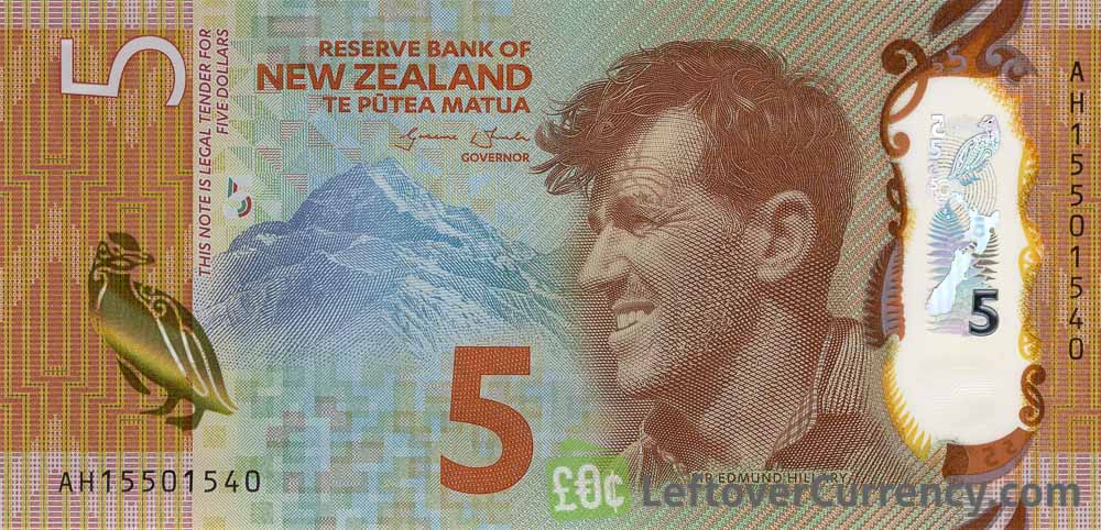 5 New Zealand Dollars banknote series 2015 obverse