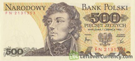 500 old Polish Zlotych banknote (Tadeusz Kościuszko) obverse accepted for exchange