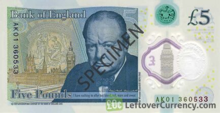 Bank of England 5 Pounds Sterling polymer banknote (Winston Churchill)