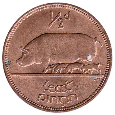 Irish predecimal halfpenny coin