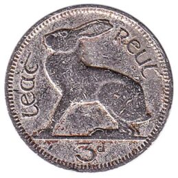 Irish predecimal threepence coin