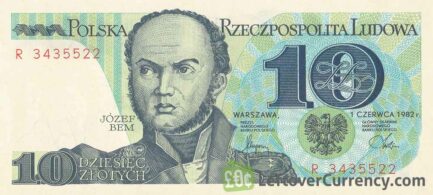 10 old Polish Zlotych banknote (Józef Bem)