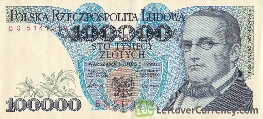 100000 old Polish Zlotych banknote (Stanisław Moniuszko)