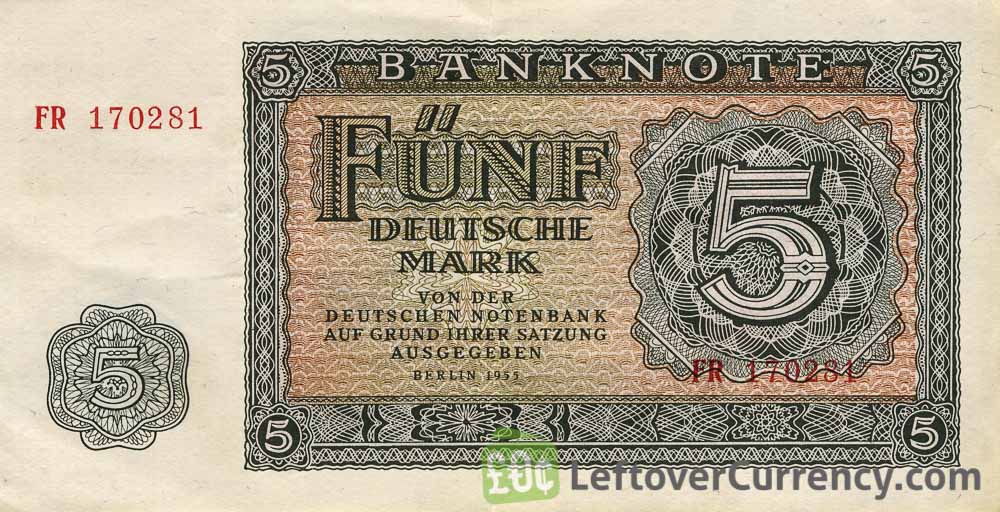 5 DDR Mark banknote Deutschen Notenbank (1955)