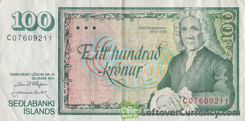 100 Icelandic Kronur banknote (Arni Magnússon)