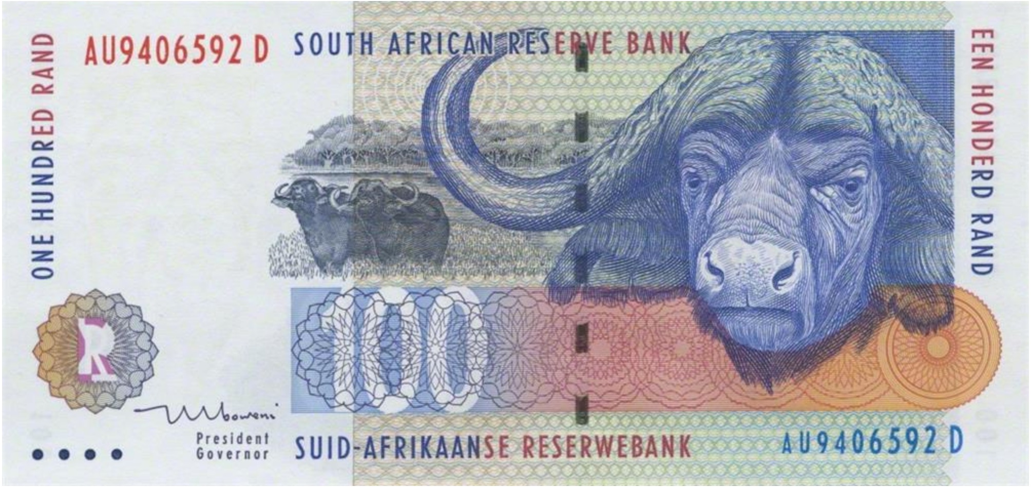 100 South African Rand banknote (Buffalo type 1994)