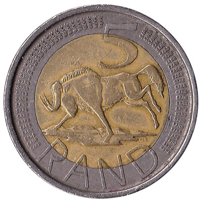 5 South African rand coin (bi-metallic)