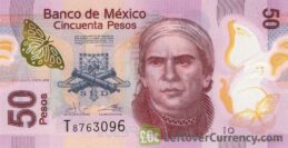 50 Mexican Pesos banknote enhanced security features (Series F) obverse accepted for exchange