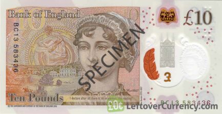 Bank of England 10 Pounds Sterling polymer banknote (Jane Austen)