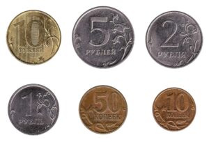 Russian ruble and kopek coins