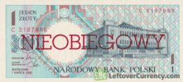 1 Polish Zloty banknote (Nieobiegowy)
