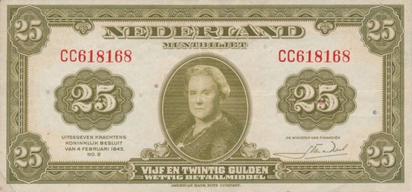 25 Dutch Guilders banknote (Muntbiljet 1943)