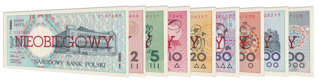 Polish Zloty Nieobiegowy cancelled banknotes