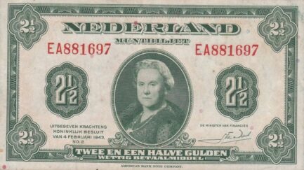 2 1/2 Dutch Guilders banknote (Muntbiljet 1943)