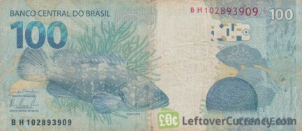 100 Brazilian Reais banknote (2010 issue) reverse accepted for exchange