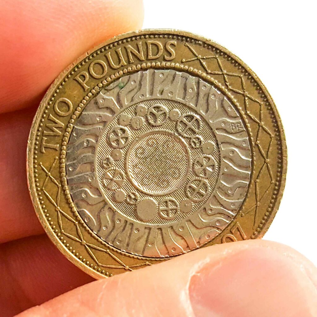 latent security image on genuine £2 coin