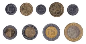 Mexican Pesos and Centavos coins