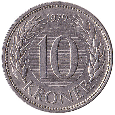 10 Danish Kroner coin Margrethe II