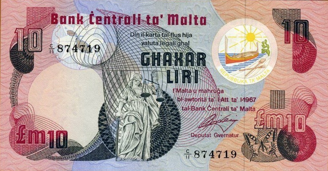 10 Maltese Liri banknote (3rd Series) Exchange yours for cash today