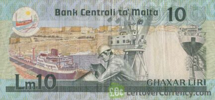 10 Maltese Liri banknote (Agatha Barbara)