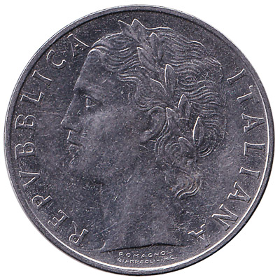 100 Italian Lire coin (Minerva large type)