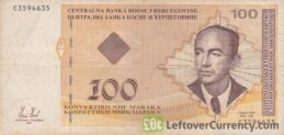 100 Konvertible Marks banknote Bosnian-Croatian (2007-2008 version) obverse accepted for exchange