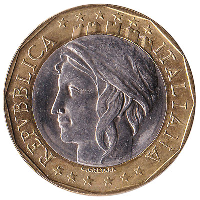 1000 Italian Lire bimetallic coin