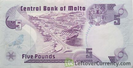 5 Maltese Liri banknote (3rd Series) reverse