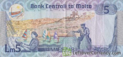 5 Maltese Liri banknote (Agatha Barbara)