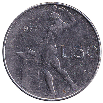 50 Italian Lire coin (Vulcan large type)