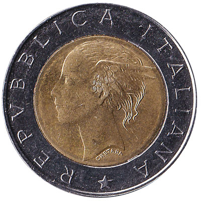 500 Italian Lire bimetallic coin