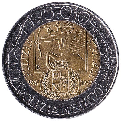 500 Italian Lire bimetallic coin