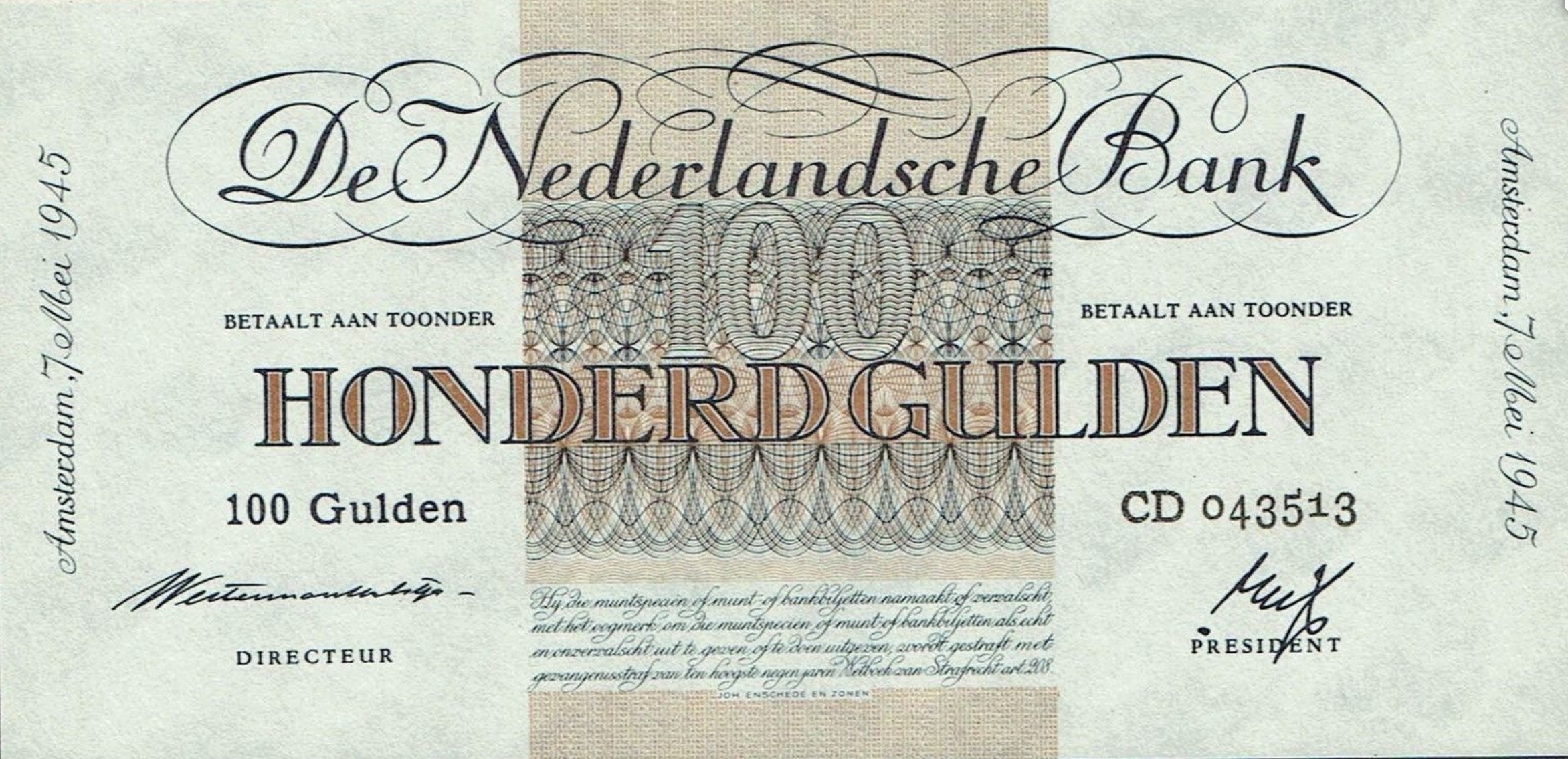 100 Dutch Guilders banknote (Geldzuivering)