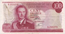 100 Luxembourg Francs banknote 1970