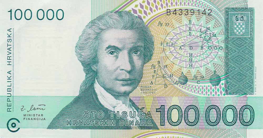 100,000 Croatian dinara banknote